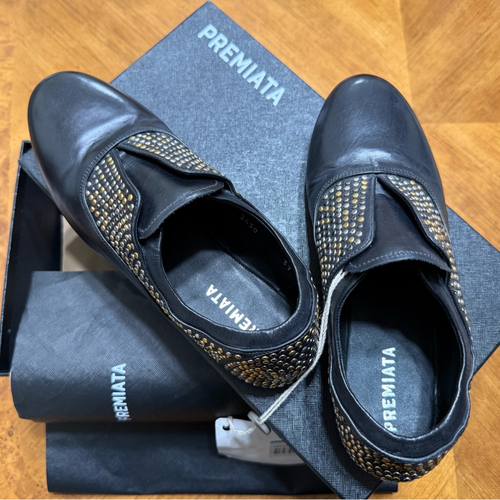 Premiata Black Leather Shoes with Gold Accents - Picture 7 of 13